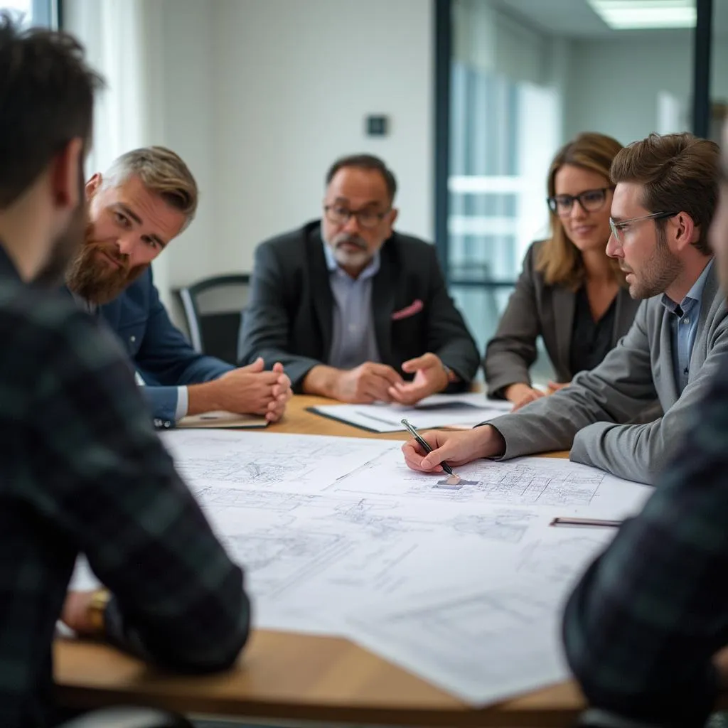 Equipo discutiendo proyecto energético